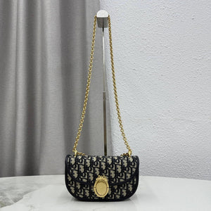 Small Dior Médaillon Flap Bag M3919QDWP_M900 Blue Dior Oblique Jacquard - Default Title - View 1