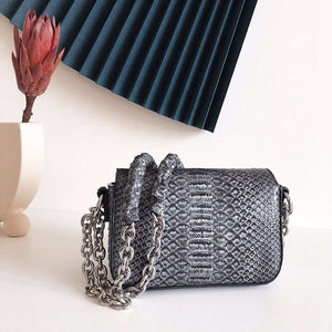Tom Ford 25116800041 Metallic Python Natalia Chain Shoulder Bag Gray Black - Default Title - View 3