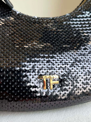 Tom Ford Black Hand embroidered sequins Leather Bianca Mini Hobo 5520708811 - Default Title - View 3