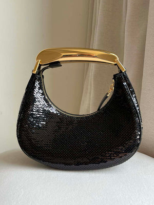 Tom Ford Black Hand embroidered sequins Leather Bianca Mini Hobo 5520708811 - Default Title - View 7