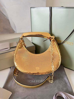 Tom Ford Gold Hand embroidered sequins Leather Bianca Mini Hobo 5520708811 - Default Title - View 1