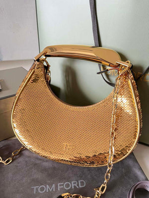 Tom Ford Gold Hand embroidered sequins Leather Bianca Mini Hobo 5520708811 - Default Title - View 2