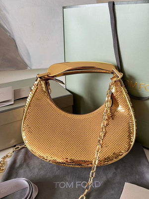 Tom Ford Gold Hand embroidered sequins Leather Bianca Mini Hobo 5520708811 - Default Title - View 4