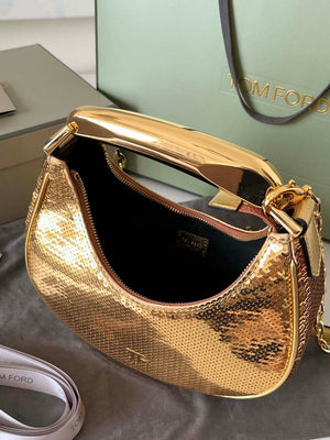 Tom Ford Gold Hand embroidered sequins Leather Bianca Mini Hobo 5520708811 - Default Title - View 6