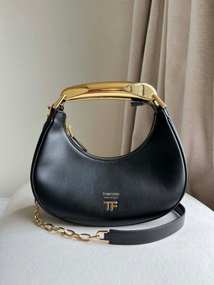 Tom Ford Grain Leather Bianca Mini Hobo 5520708811 Black - Default Title - View 1
