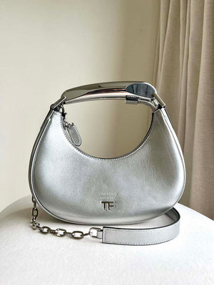 Tom Ford Grain Leather Bianca Mini Hobo 5520708811 Silver - Default Title - View 1