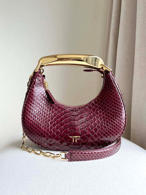 Tom Ford Python skin Leather Bianca Mini Hobo 5520708811 Wine Red - Default Title - View 1