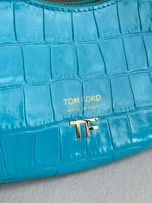 Tom Ford Shiny Stamped Crocodile Leather Bianca Mini Hobo 5520708811 Blue - Default Title - View 3