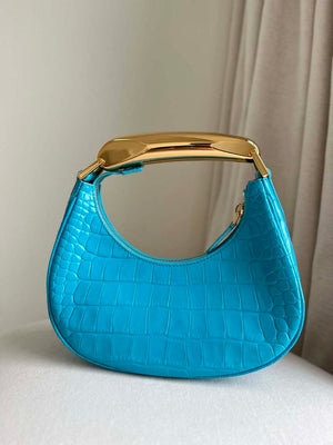 Tom Ford Shiny Stamped Crocodile Leather Bianca Mini Hobo 5520708811 Blue - Default Title - View 5