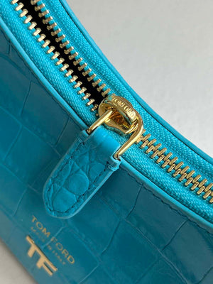 Tom Ford Shiny Stamped Crocodile Leather Bianca Mini Hobo 5520708811 Blue - Default Title - View 6