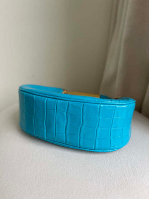 Tom Ford Shiny Stamped Crocodile Leather Bianca Mini Hobo 5520708811 Blue - Default Title - View 7