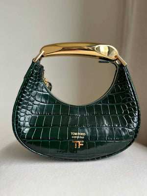Tom Ford Shiny Stamped Crocodile Leather Bianca Mini Hobo 5520708811 Dark Green - Default Title - View 9