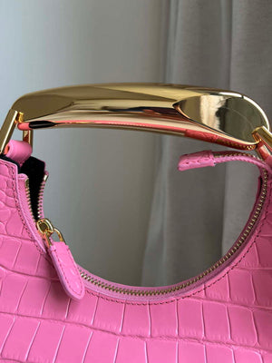 Tom Ford Shiny Stamped Crocodile Leather Bianca Mini Hobo 5520708811 Pink - Default Title - View 6