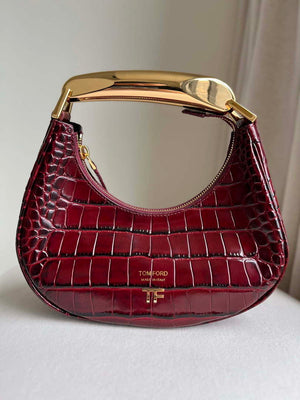Tom Ford Shiny Stamped Crocodile Leather Bianca Mini Hobo 5520708811 Wine Red - Default Title - View 2