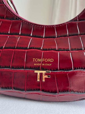 Tom Ford Shiny Stamped Crocodile Leather Bianca Mini Hobo 5520708811 Wine Red - Default Title - View 3