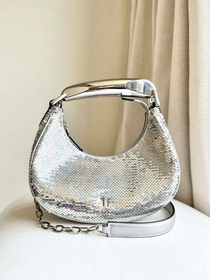 Tom Ford Silver Hand embroidered sequins Leather Bianca Mini Hobo 5520708811 - Default Title - View 1