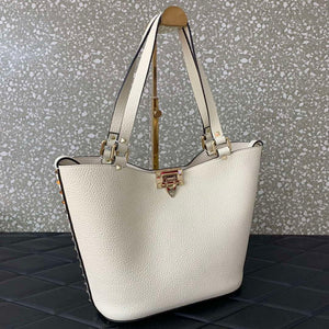 Valentino 0055 GARAVANI Rockstud Small Poudre Leather Tote Bag White - Default Title - View 3