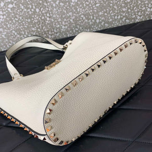 Valentino 0055 GARAVANI Rockstud Small Poudre Leather Tote Bag White - Default Title - View 9