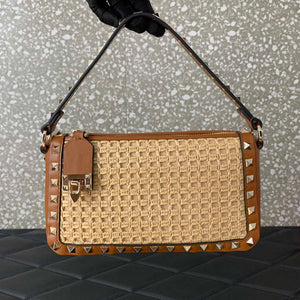 Valentino 03111 Garavani Rockstud Shoulder Bag Raffia - Default Title - View 1