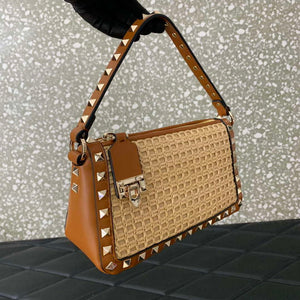 Valentino 03111 Garavani Rockstud Shoulder Bag Raffia - Default Title - View 3