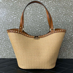 Valentino 0660 Garavani Rockstud leather-trimmed raffia shopper - Default Title - View 4