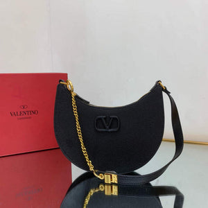Valentino 1W2P0W19RQR Mini Vlogo Signature Grainy Calfskin Hobo Bag Black - Default Title - View 1