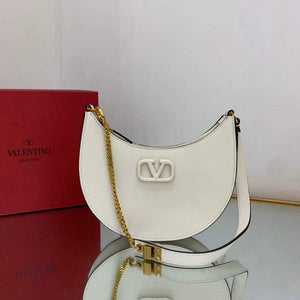 Valentino 1W2P0W19RQR Mini Vlogo Signature Grainy Calfskin Hobo Bag Light Ivory - Default Title - View 1
