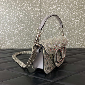 Valentino 2W0B0K53LBB_08Y SMALL VALENTINO GARAVANI LOC¨° SHOULDER BAG WITH CRYSTALS White - Default Title - View 3