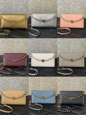 Valentino 4W2P0Z81 Rockstud Wallet With Chain In Grainy Calfskin Bag - Pink - View 1
