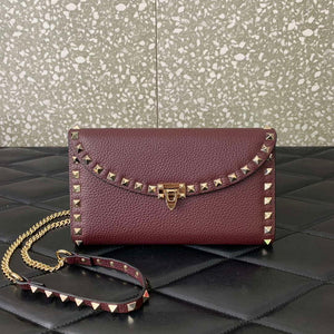 Valentino 4W2P0Z81 Rockstud Wallet With Chain In Grainy Calfskin Bag - Pink - View 20