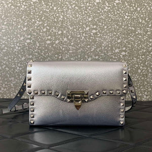Valentino 5W2B0181VSF_0NO Small Rockstud Grainy Calfskin Crossbody Bag Black Gold - Pink - View 3