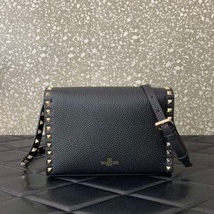 Valentino 5W2B0181VSF_0NO Small Rockstud Grainy Calfskin Crossbody Bag Black Gold - Pink - View 13