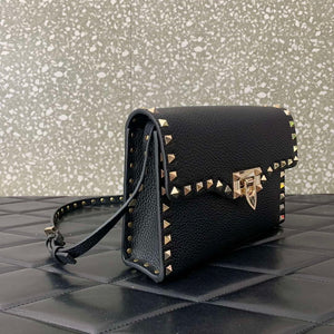 Valentino 5W2B0181VSF_0NO Small Rockstud Grainy Calfskin Crossbody Bag Black Gold - Pink - View 14