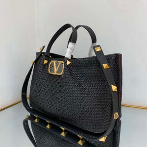 Valentino 5W2B0K39YCE Medium Straw Summer Tote Bag Black - Default Title - View 2