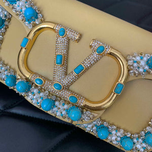 Valentino 5W2B0N86NKG_ZF7 Valentino Garavani Loc¨° Small Embroidered Shoulder Bag Yellow - Default Title - View 6