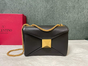 Valentino One Stud Nappa Bag With Chain 1215 Black Gold - Default Title - View 1
