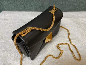 Valentino One Stud Nappa Bag With Chain 1215 Black Gold - Default Title - View 3
