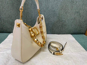 Valentino V0570 Stud Sign Grainy Calfskin Hobo Bag Light Ivory - Default Title - View 2