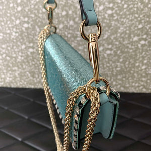 Valentino V3WCRYSTALSILVER Valentino Loc¨° Foldover Top Small Shoulder Bag Ligth Blue - Default Title - View 6