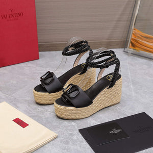 Valentino VLogo Signature Calfskin Wedge Sandal 90MM V78122 - 35 - View 1