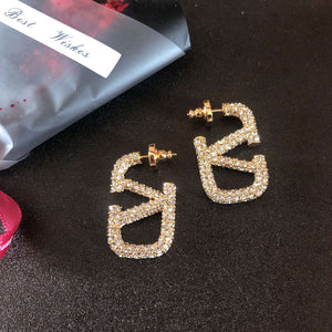 Valentino VLOGO SIGNATURE EARRINGS IN METAL AND SWAROVSKI CRYSTALS V880982 - Default Title - View 1