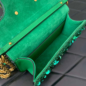 Valentino 2W2B0K53BYYNB6 garavani loc¨° small shoulder bag embroidered with jewel logo Green - Default Title - View 8