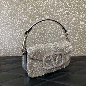Valentino 2W2B0K53BYYNB6 garavani loc¨° small shoulder bag embroidered with jewel logo White - Default Title - View 2