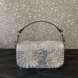 Valentino 2W2B0K53BYYNB6 garavani loc¨° small shoulder bag embroidered with jewel logo White - Default Title - View 3