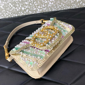 Valentino WB0K53RQI_AAC Garavani Locò small shoulder bag with pearls rhinestones and jewel logo - Default Title - View 9