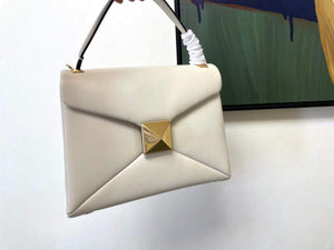 Valentino WB0K58ILK Medium One Stud Grainy Calfskin Handbag Light Ivory - Default Title - View 5