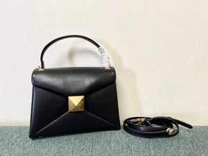 Valentino WB0K58ILK Medium One Stud Grainy Calfskin Handbag Black - Default Title - View 1