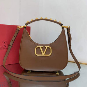 Valentino WB0K69EIM Stud Sign Calfskin Hobo Bag Brown - Default Title - View 1