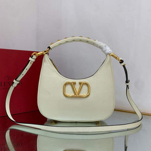Valentino WB0K69EIM Stud Sign Calfskin Hobo Bag Light Ivory - Default Title - View 1