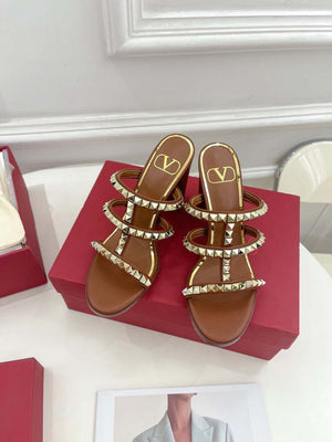 Valentino WS0C47VOD Rockstud Calfskin Leather Slide Sandal 90MM V98863 - 60MM / US 4=Euro 35 - View 1